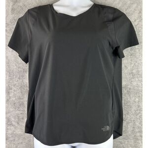 The North Face Blouse Shirt Size L Black Short Sleeve‎ Mesh Around Arm Open Back